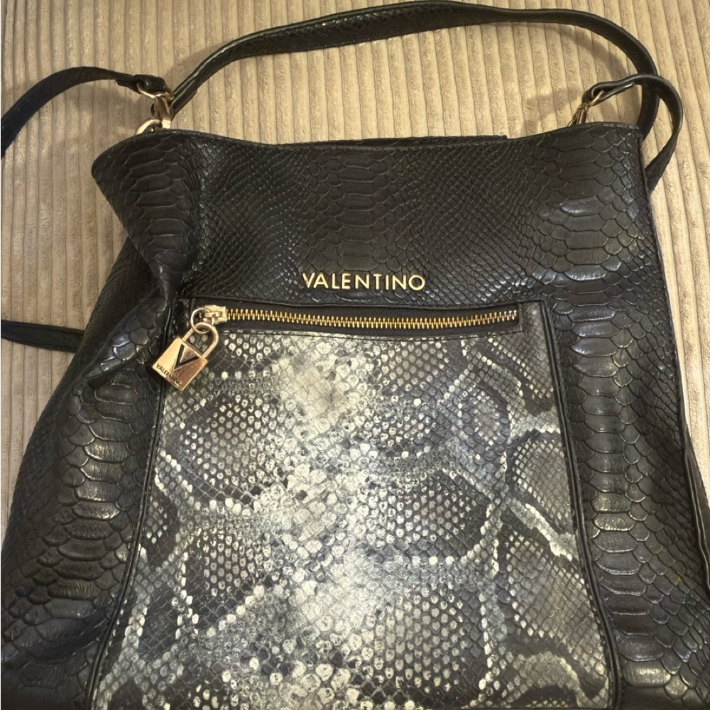 Valentino Black and Gray Snake Pattern Shoulder Bag